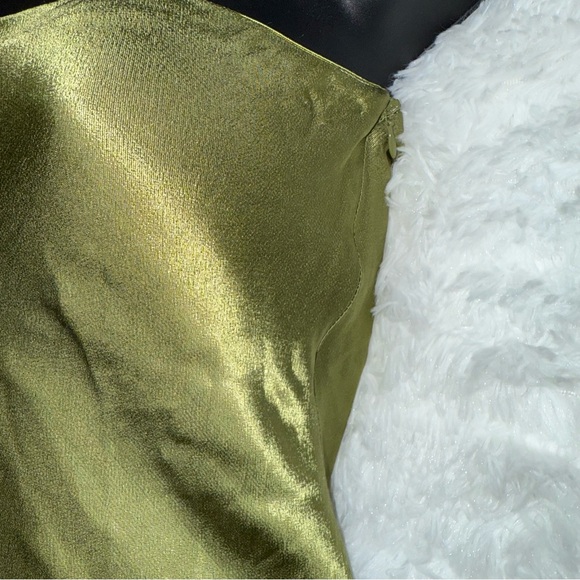 SNDYS x REVOLVE Angel Strapless Metallic Olive Green Satin Maxi Dress Rayon - Picture 3 of 5